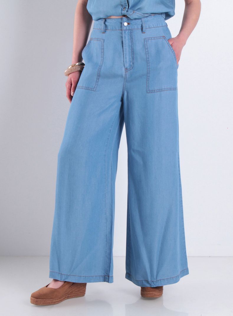 Pantalón Lyocell Wide Leg Tiro Alto Pretina 2262