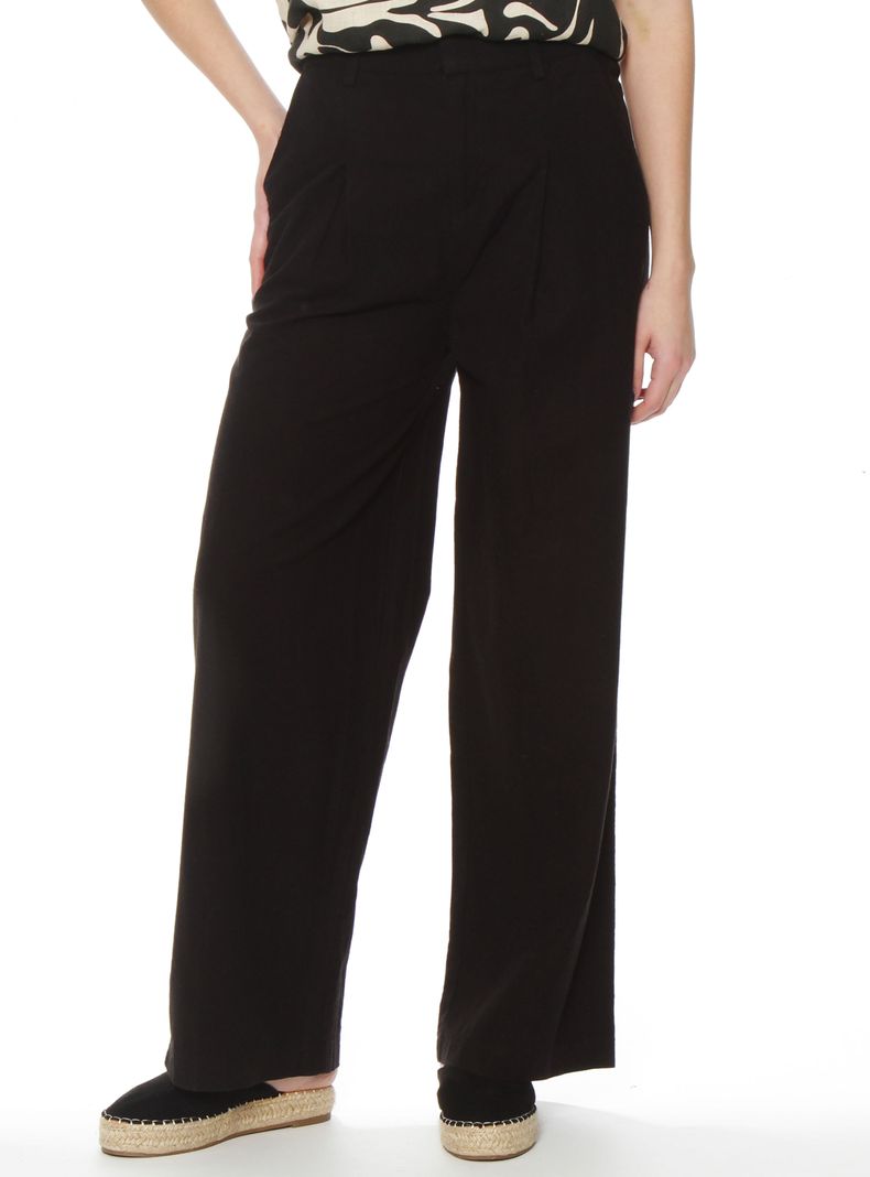 Pantalón Wide Leg Lino Tiro Alto Pretina Básica