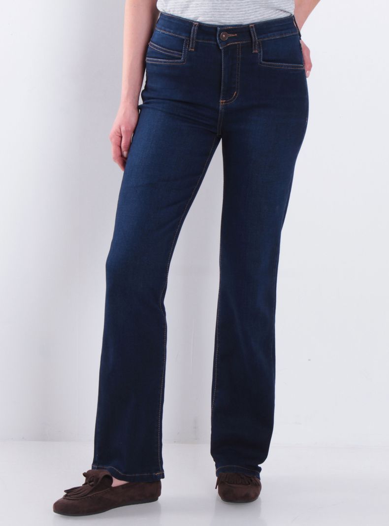 Jeans Recto Tiro Alto Pretina Básica 1 Botón