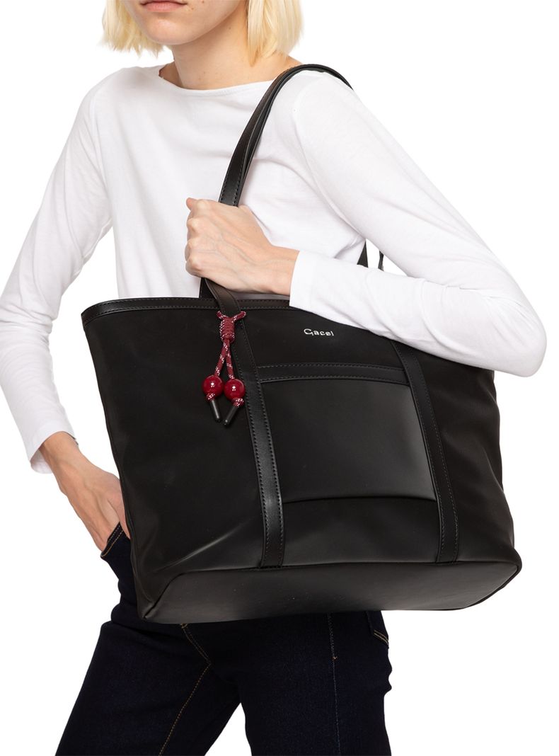Cartera de Hombro Shopping Textil Negro
