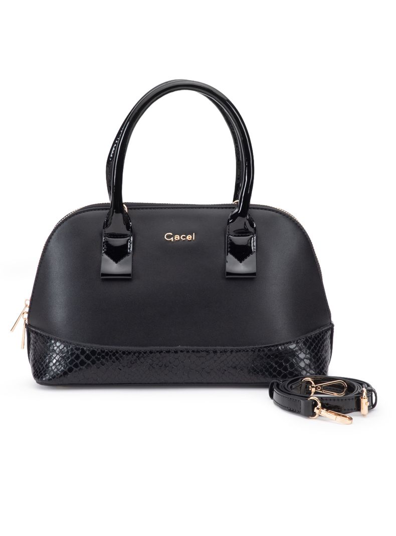 Cartera de Hombro Dos Asas Sintético Negro Mediana