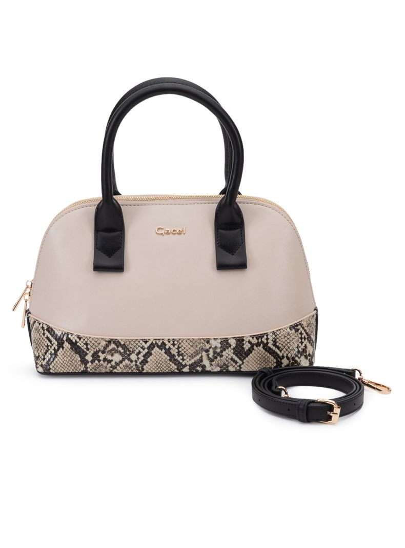 Cartera de Hombro Dos Asas Sintético Off White Mediana