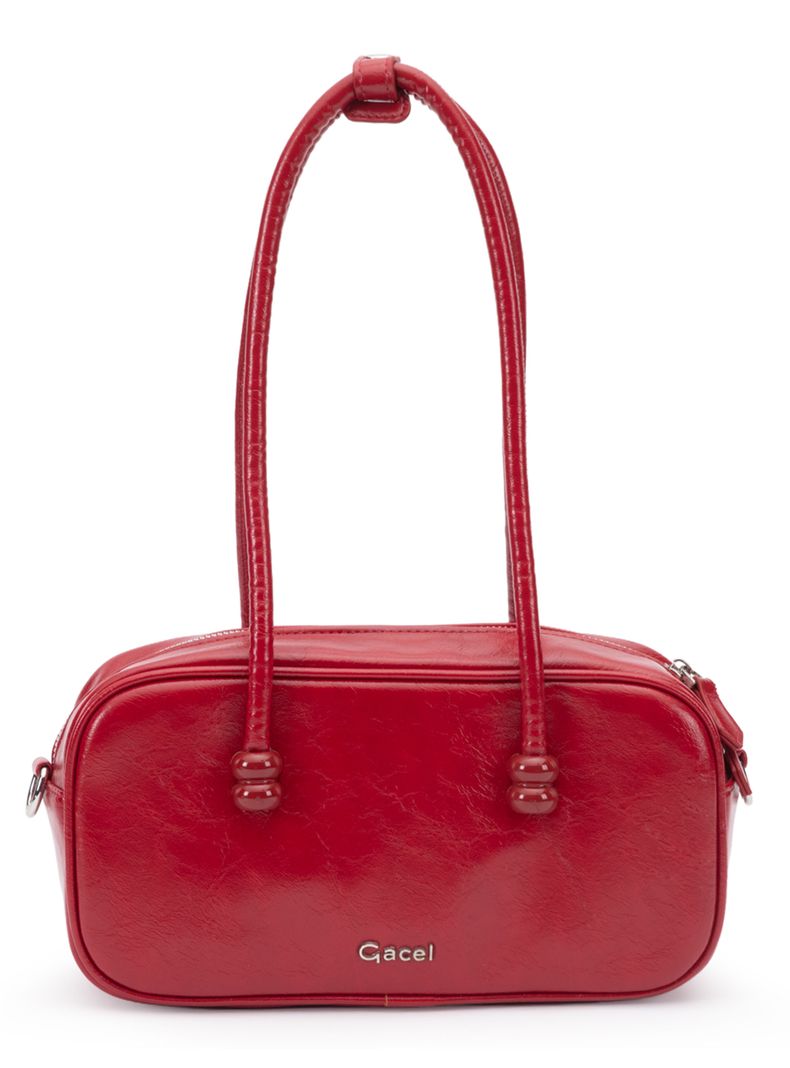 Cartera de Hombro Dos Asas Sintético Rojo Mediana