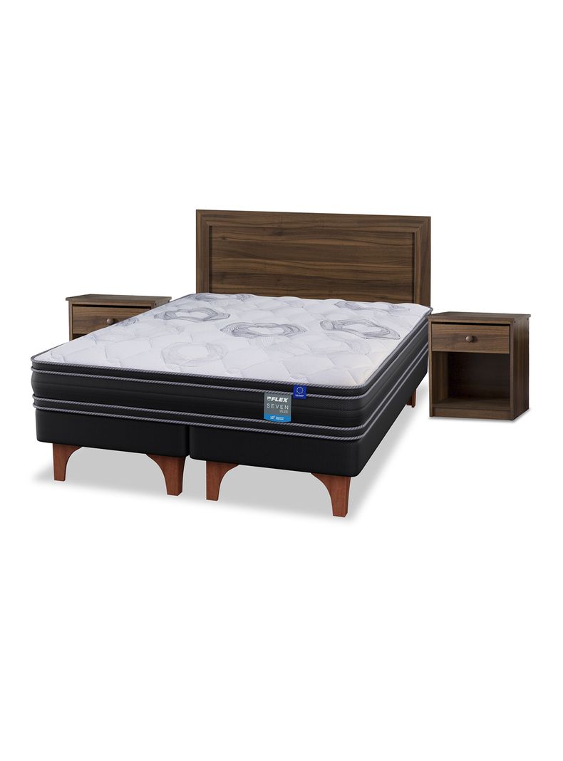 Cama Europea Seven Plus 2 Plazas Box Base Dividida + Set Muebles Asturias-0