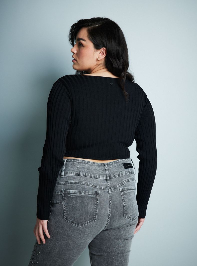 Polera Tejida Crop Borde en Punta-7