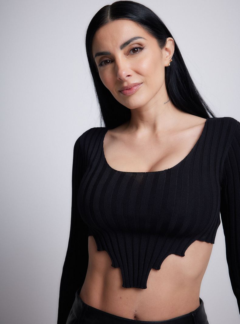 Polera Tejida Crop Borde en Punta-2