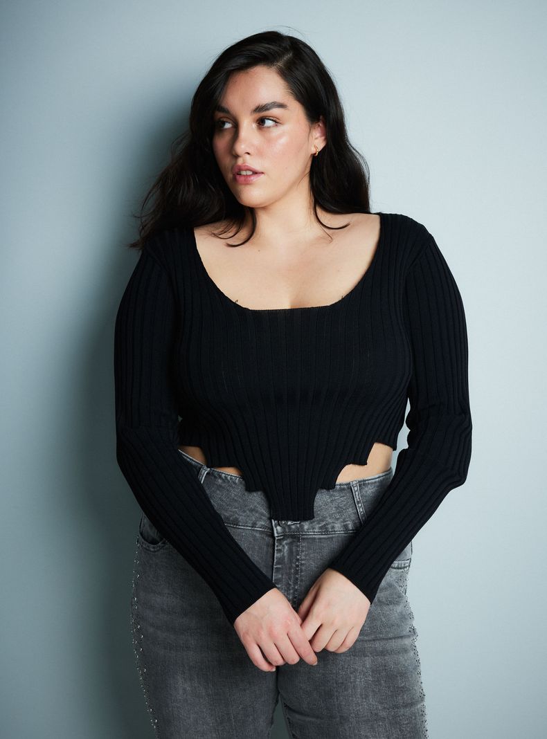 Polera Tejida Crop Borde en Punta-6