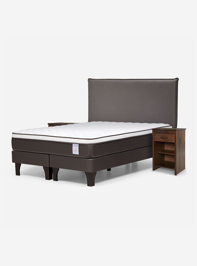 Cama Europea New style 4 King + Respaldo + Veladores Maurice Chocolate