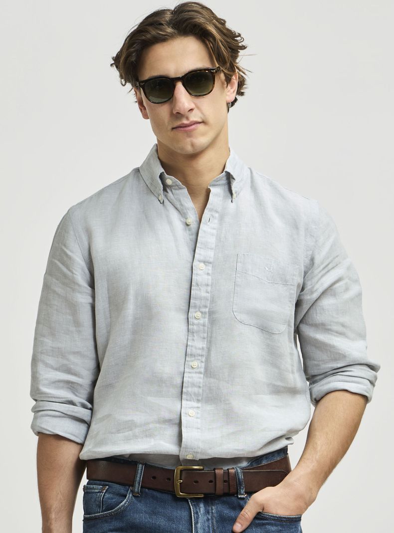 Camisa Sport Lisa Manga Larga Lino