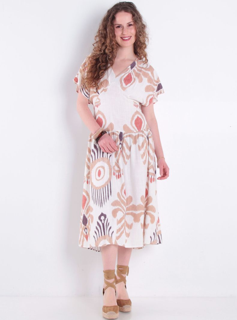 Vestido Manga Corto Estampado Escote V