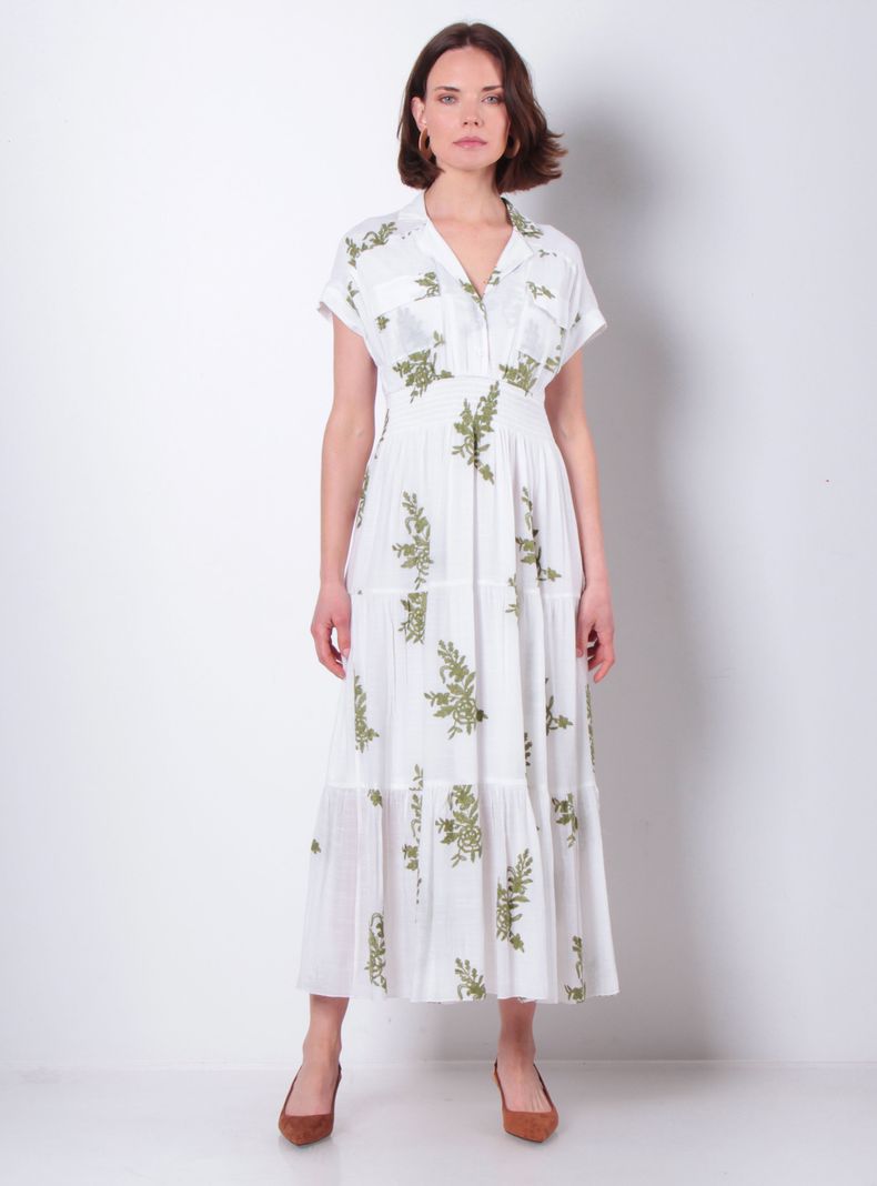 Vestido Bordado Marga Corta con Bolsillo