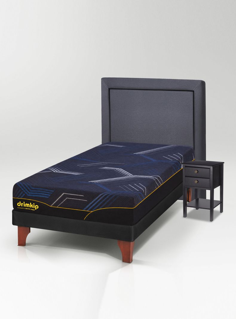 Cama Europea Híbrido Ultra 1.5 Plazas Plus + Respaldo + Velador Rover