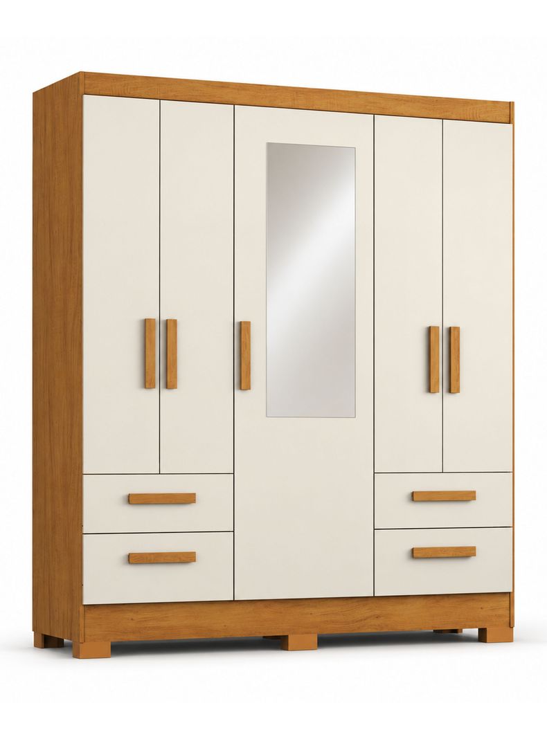 Clóset 5 Puertas 4 Cajones con Espejo Beige Vitória