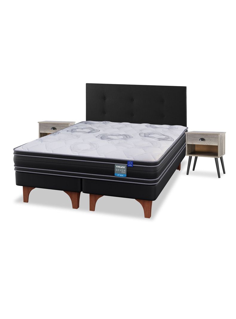 Cama Europea Seven Plus King + Respaldo Royal Negro + Velador Rock-0