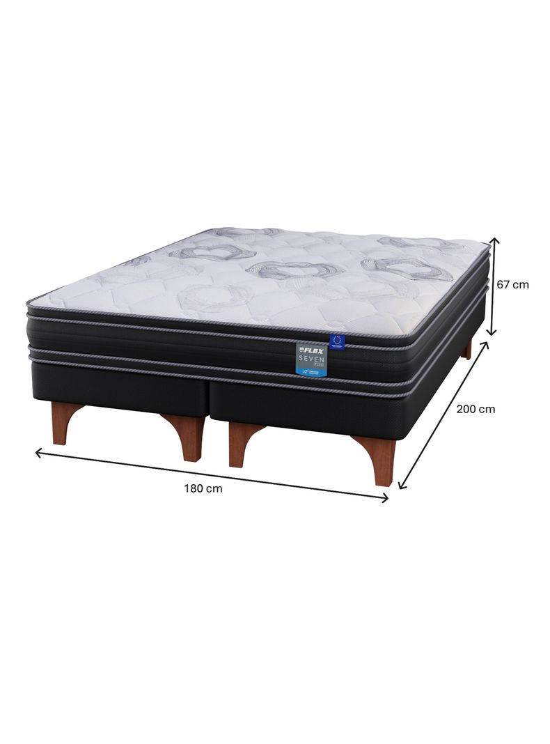 Cama Europea Seven Plus King + Respaldo Royal Negro + Velador Rock-1