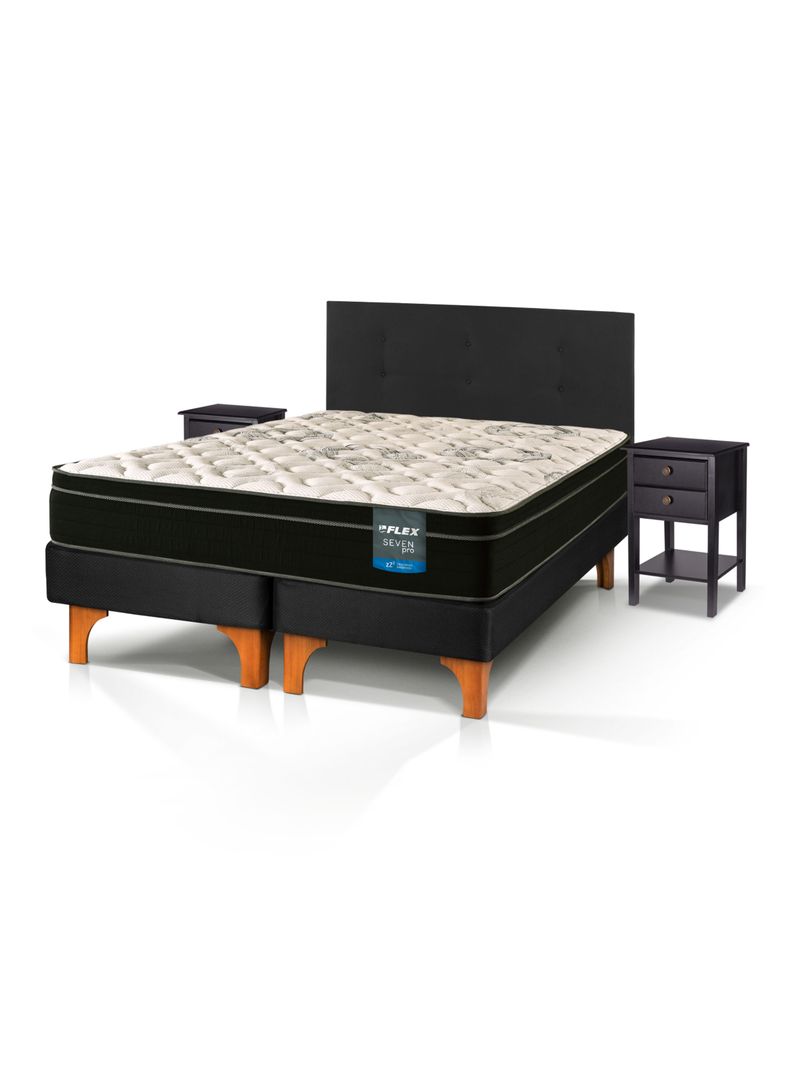 Cama Europea Seven Pro King + Respaldo Royal + Velador Rover