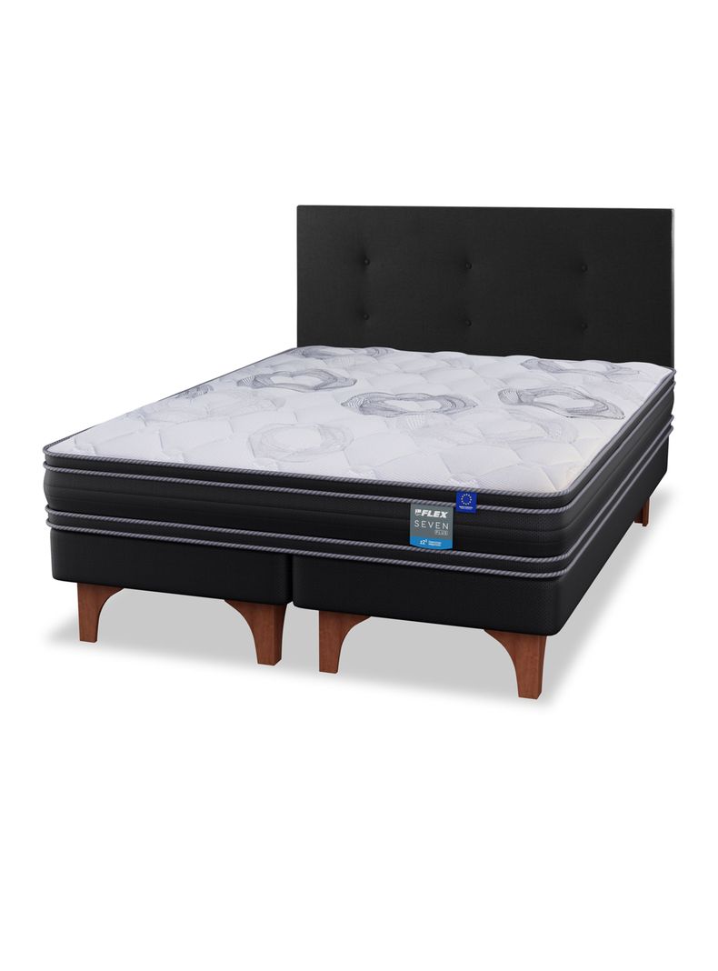 Cama Europea Seven Plus King + Respaldo Royal Negro-0