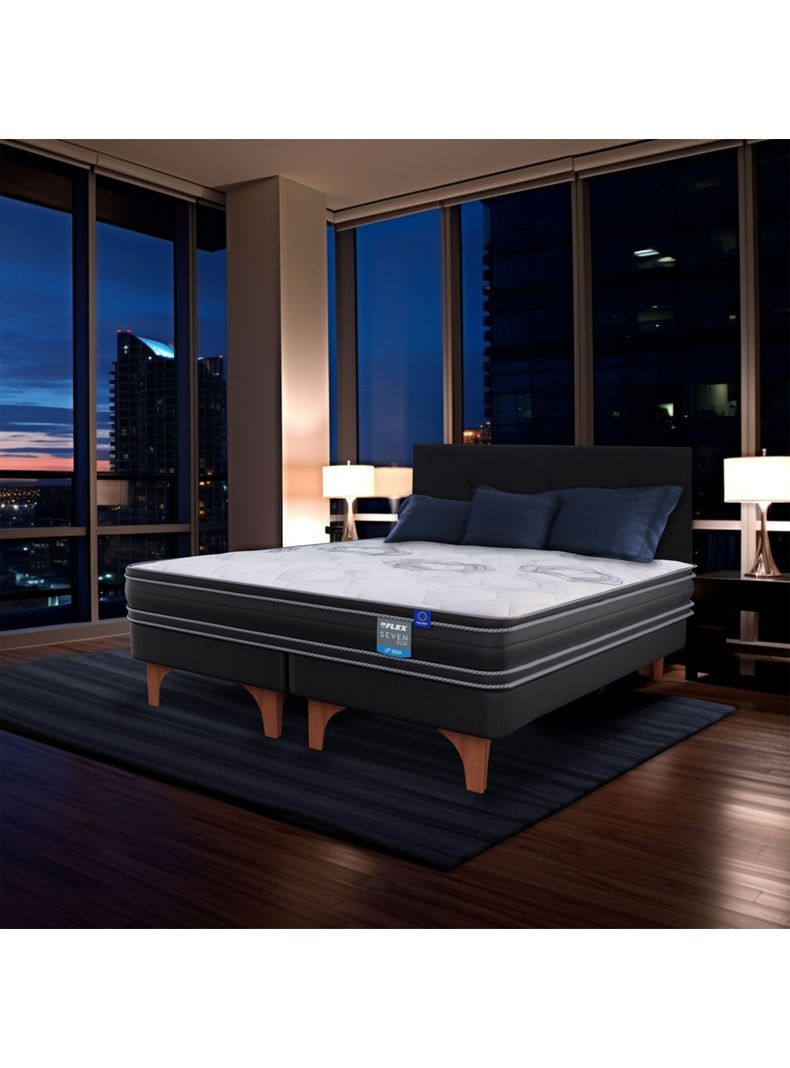 Cama Europea Seven Plus King + Respaldo Royal Negro-5