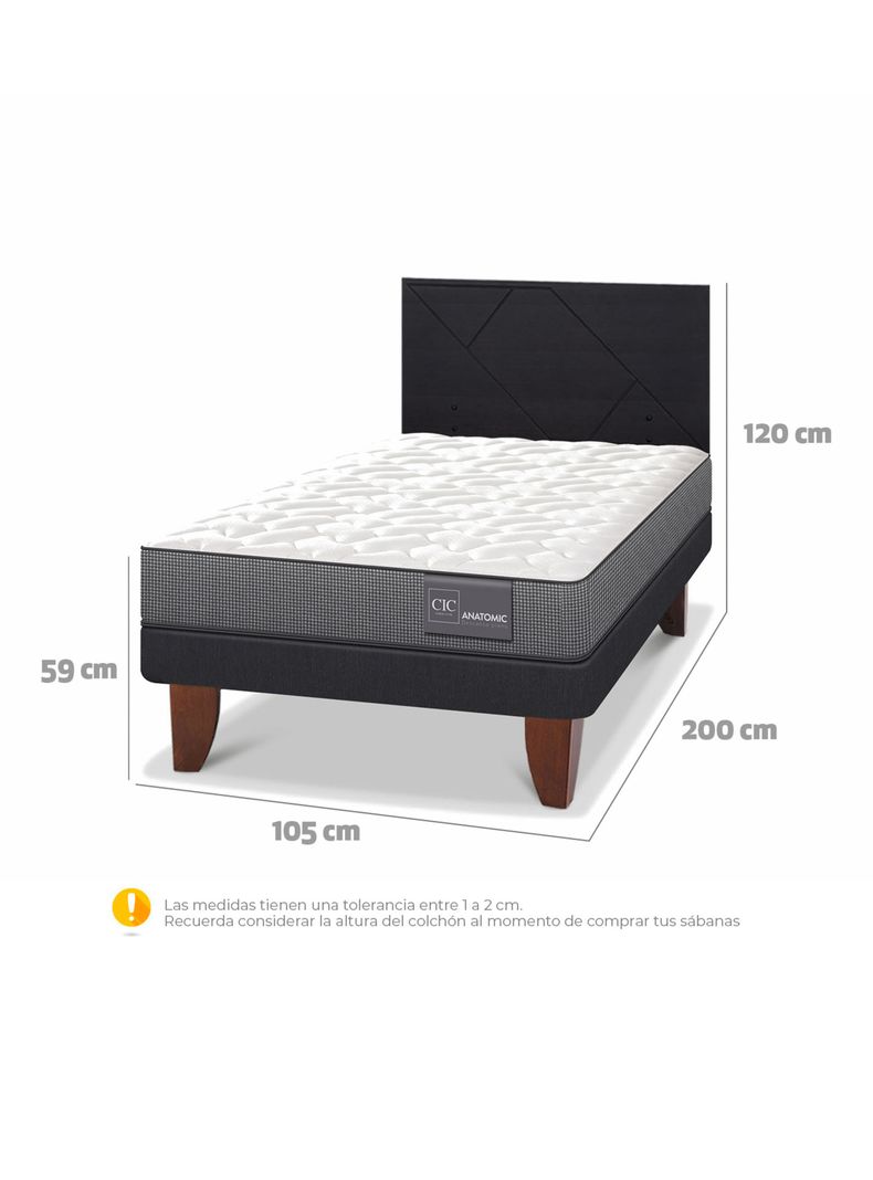 Cama Europea Anatomic 1.5 Plazas + Respaldo Villarrica Negro-1