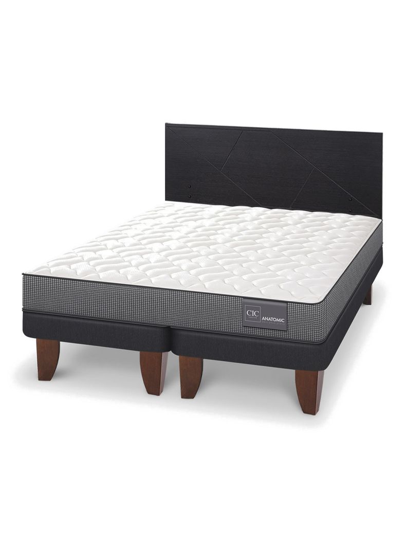 Cama Europea Anatomic 2 Plazas Base Dividida + Respaldo Villarrica Negro-0