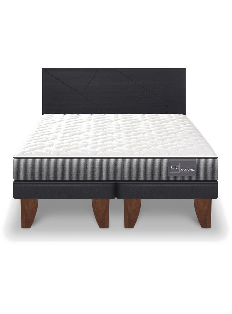 Cama Europea Anatomic 2 Plazas Base Dividida + Respaldo Villarrica Negro-2