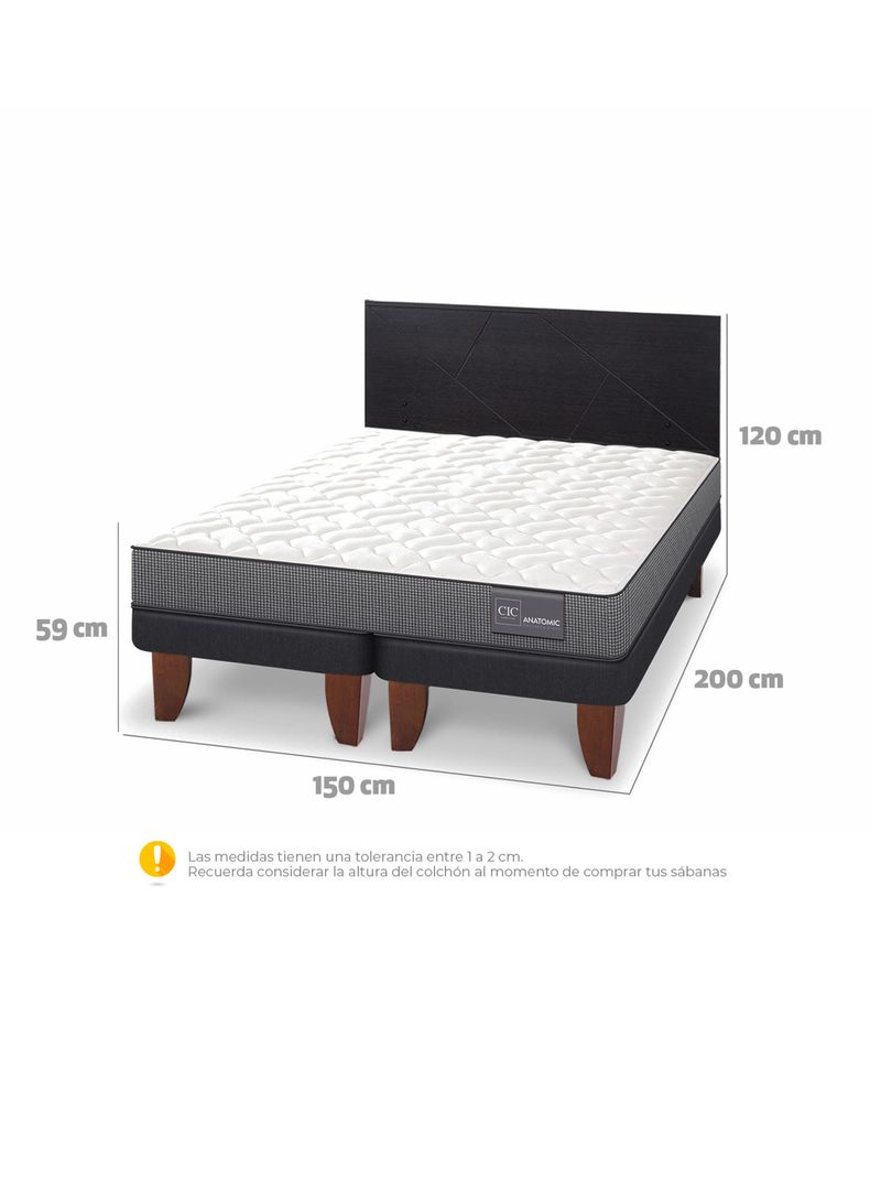 Cama Europea Anatomic 2 Plazas Base Dividida + Respaldo Villarrica Negro-1