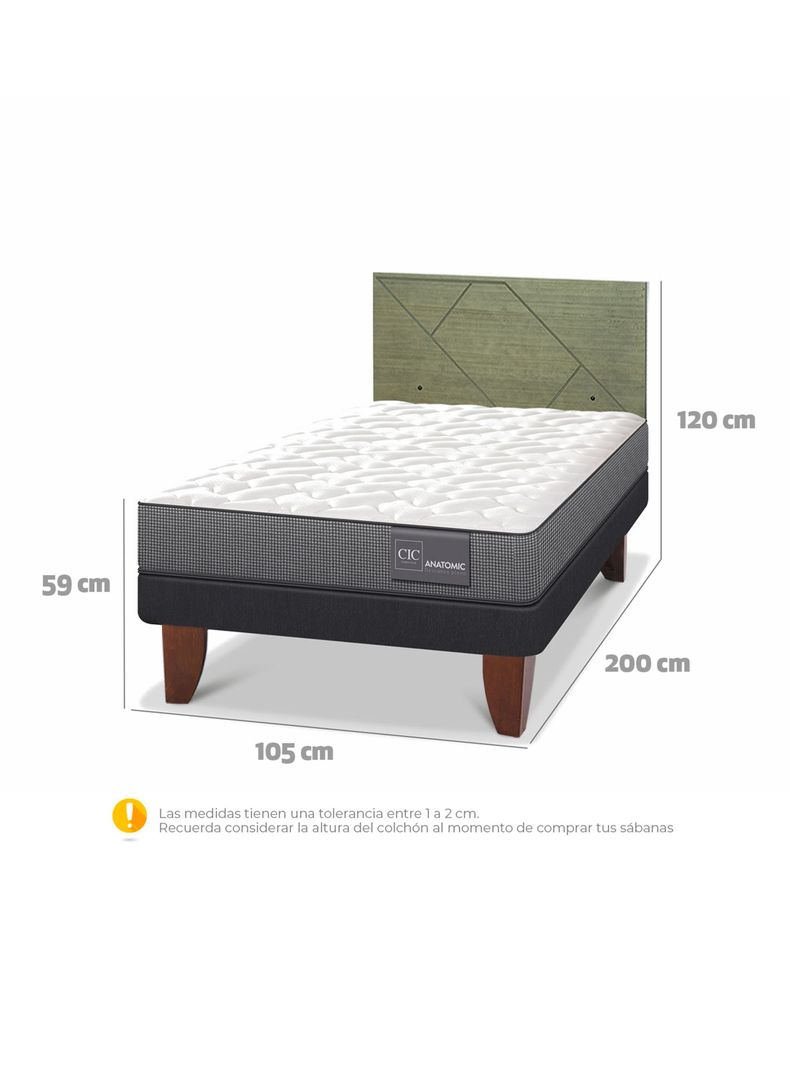 Cama Europea Anatomic 1.5 Plazas + Respaldo Villarrica Olivo-1