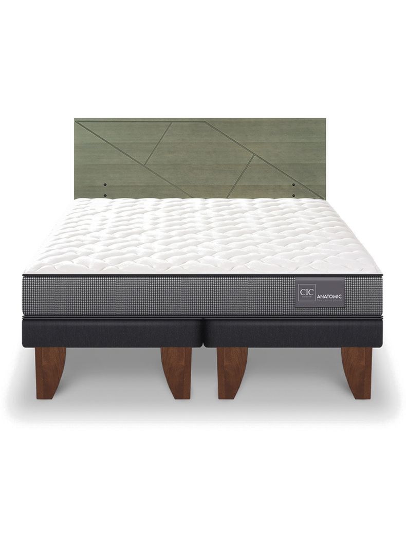 Cama Europea Anatomic 2 Plazas Base Dividida + Respaldo Villarrica Olivo-2