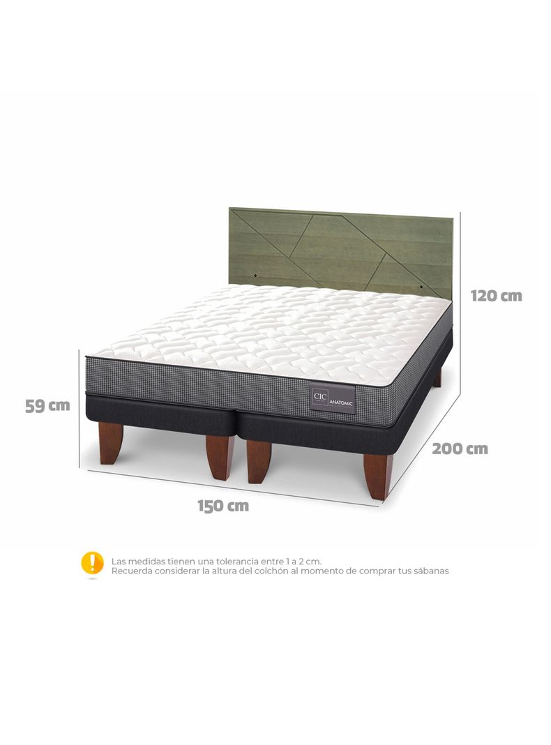 Cama Europea Anatomic 2 Plazas Base Dividida + Respaldo Villarrica Olivo-1