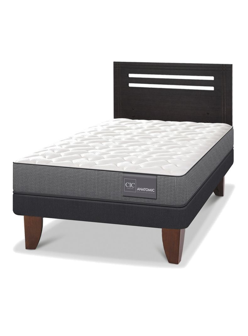 Cama Europea Anatomic 1.5 Plazas + Respaldo Munich Negro-0