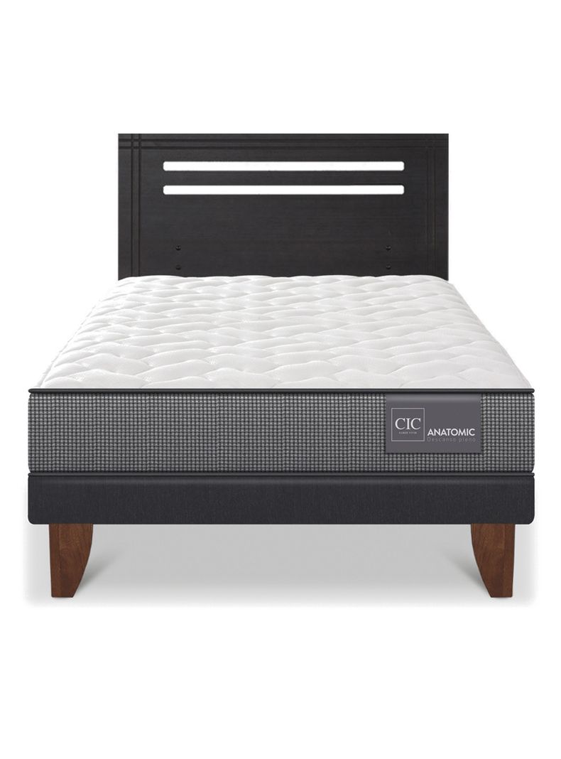 Cama Europea Anatomic 1.5 Plazas + Respaldo Munich Negro-2