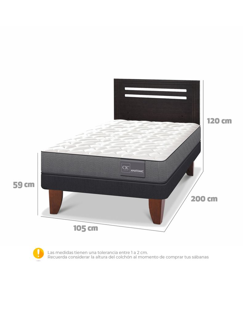 Cama Europea Anatomic 1.5 Plazas + Respaldo Munich Negro-1