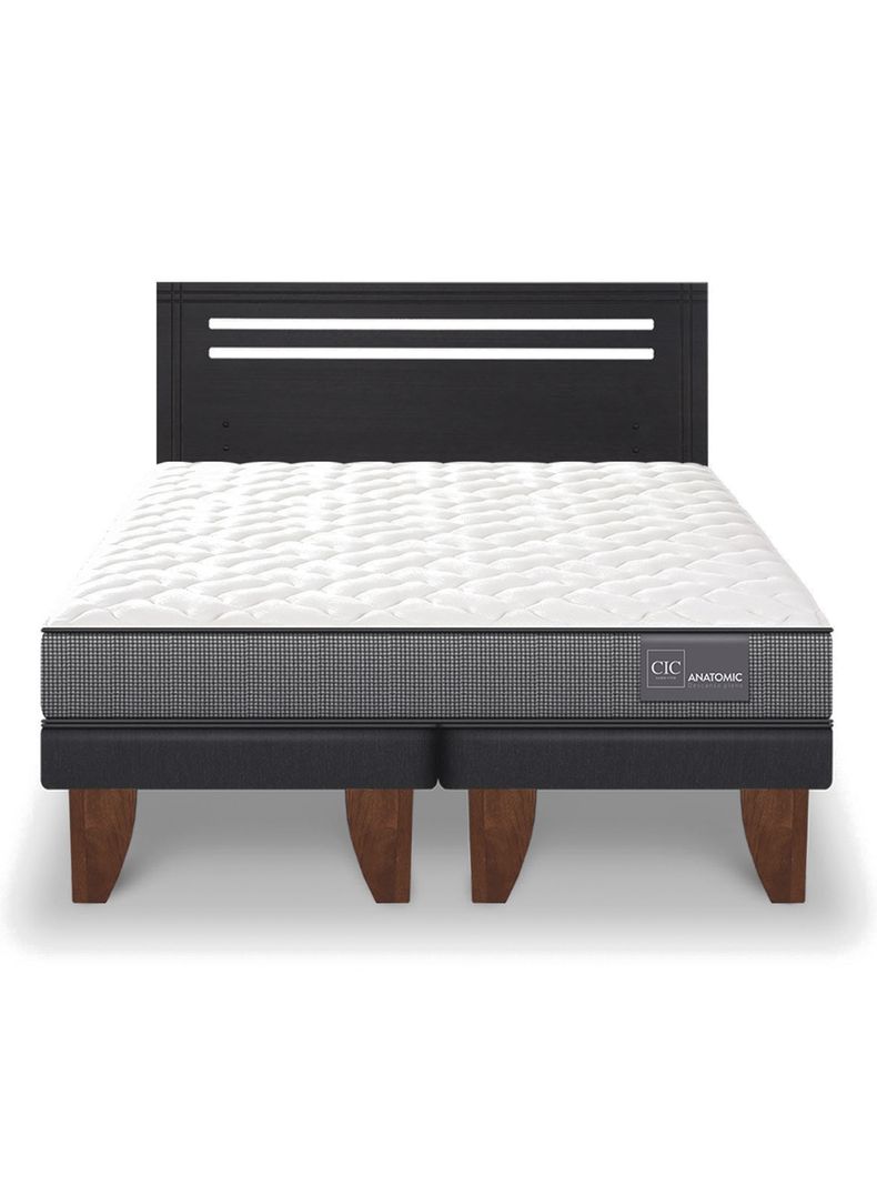 Cama Europea Anatomic 2 Plazas Base Dividida + Respaldo Múnich Negro-2