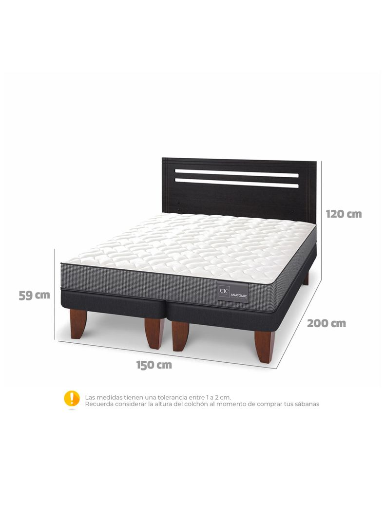 Cama Europea Anatomic 2 Plazas Base Dividida + Respaldo Múnich Negro-1