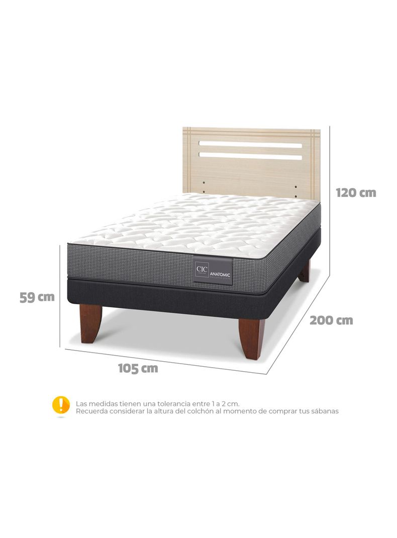 Cama Europea Anatomic 1.5 Plazas + Respaldo Munich Alpino-1