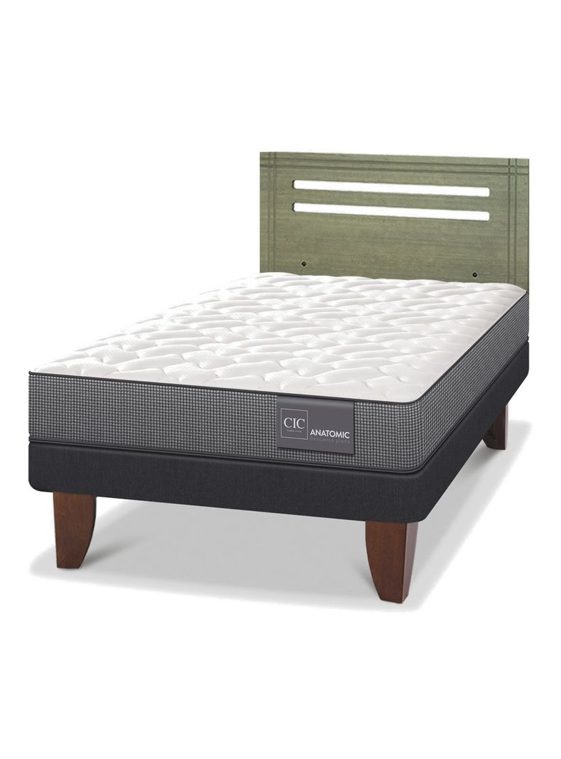 Cama Europea Anatomic 1.5 Plazas + Respaldo Munich Olivo-0