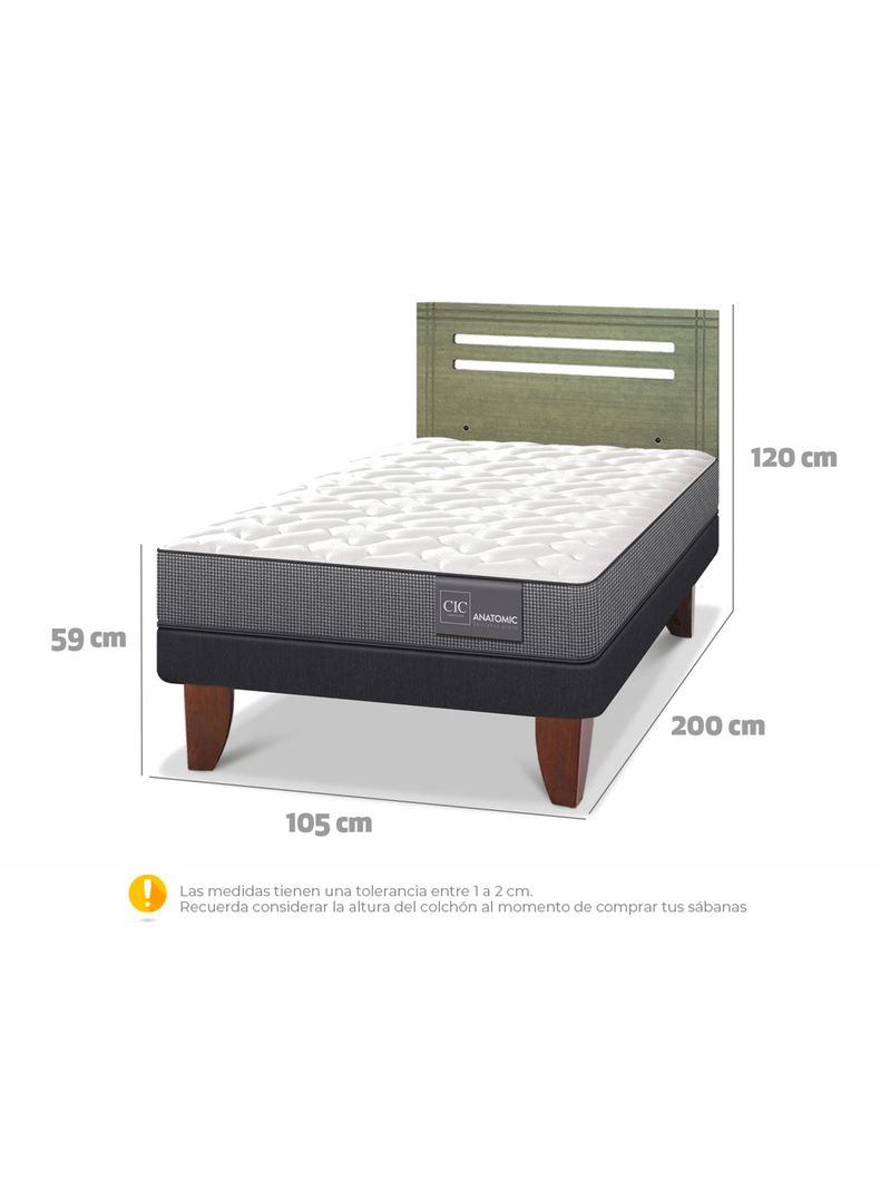 Cama Europea Anatomic 1.5 Plazas + Respaldo Munich Olivo-1