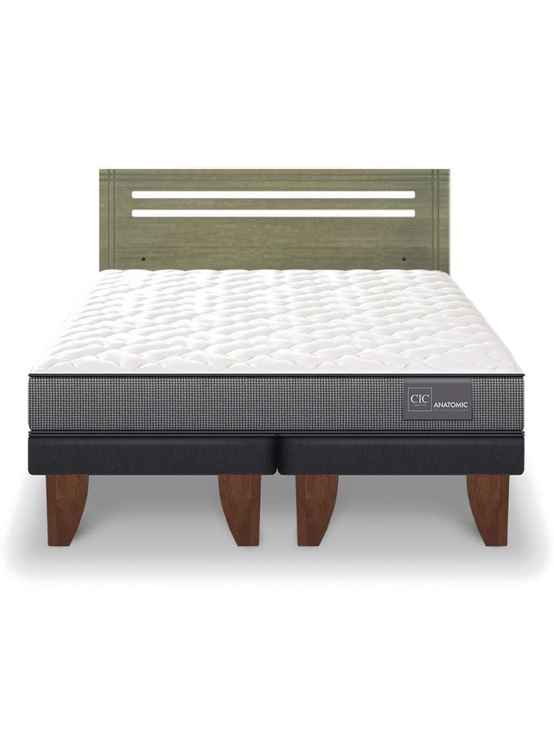 Cama Europea Anatomic 2 Plazas Base Dividida + Respaldo Múnich Olivo-2