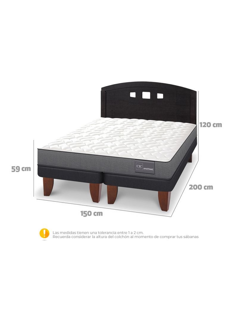 Cama Europea Anatomic 2 Plazas Base Dividida + Respaldo Gales Negro-1
