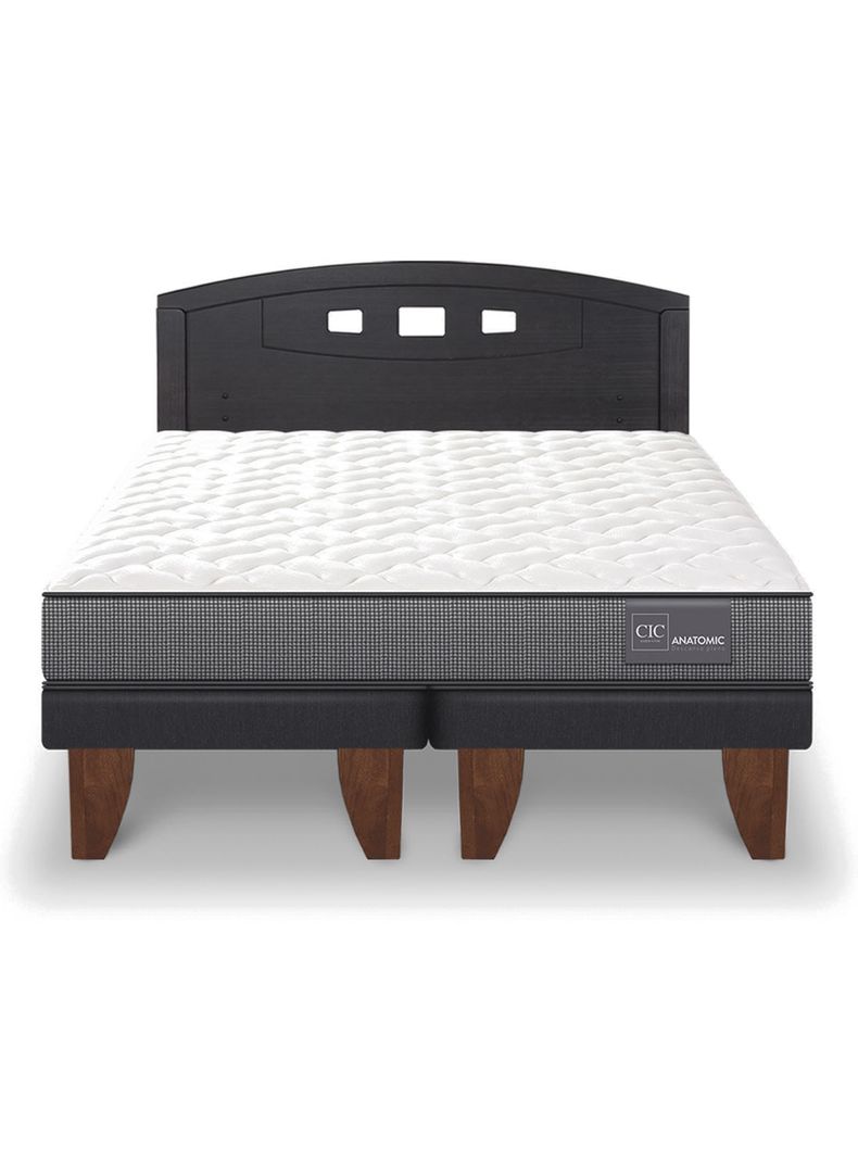 Cama Europea Anatomic 2 Plazas Base Dividida + Respaldo Gales Negro-2