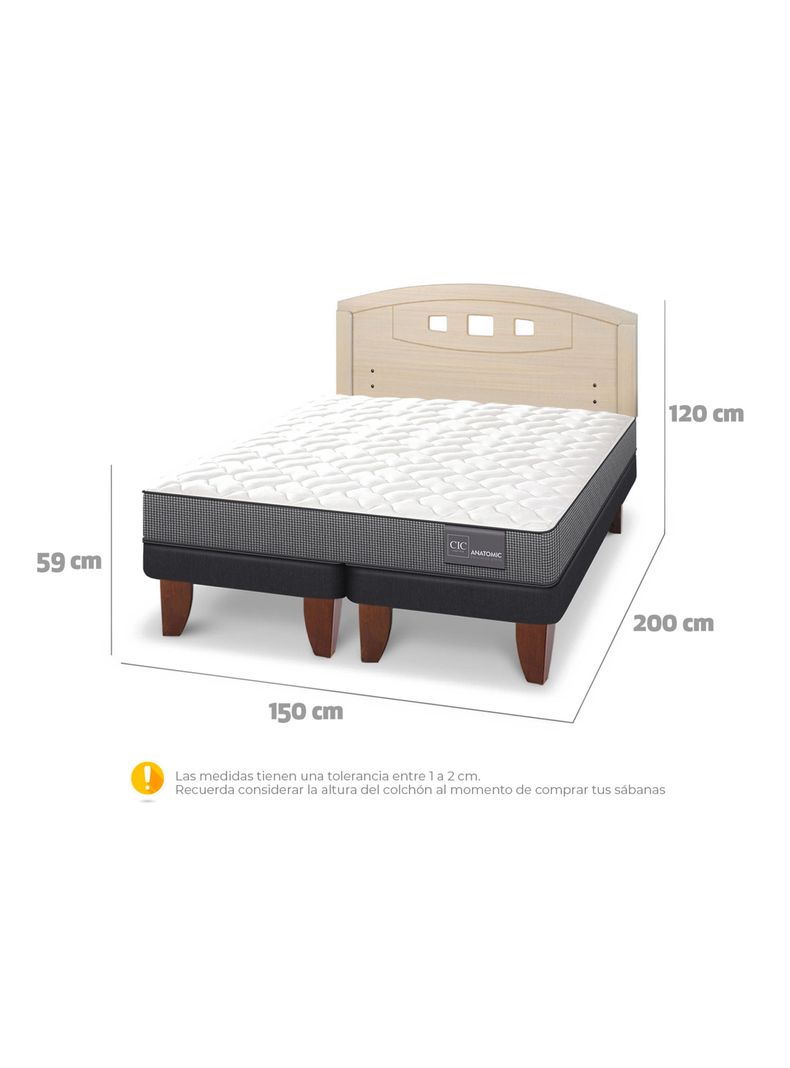 Cama Europea Anatomic 2 Plazas Base Dividida + Respaldo Gales Alpino-1