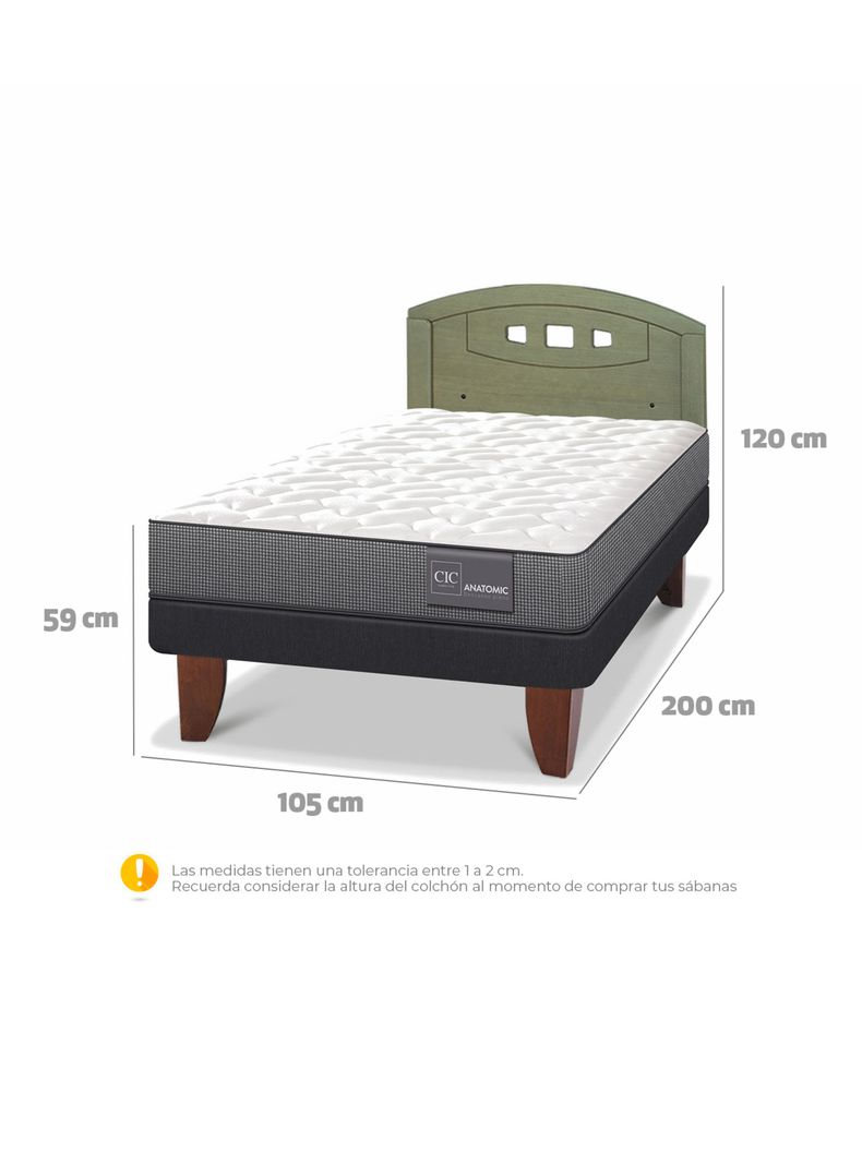 Cama Europea Anatomic 1.5 Plazas + Respaldo Gales Olivo-1