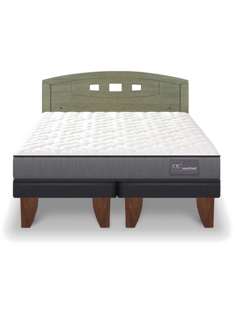 Cama Europea Anatomic 2 Plazas Base Dividida + Respaldo Gales Olivo-2