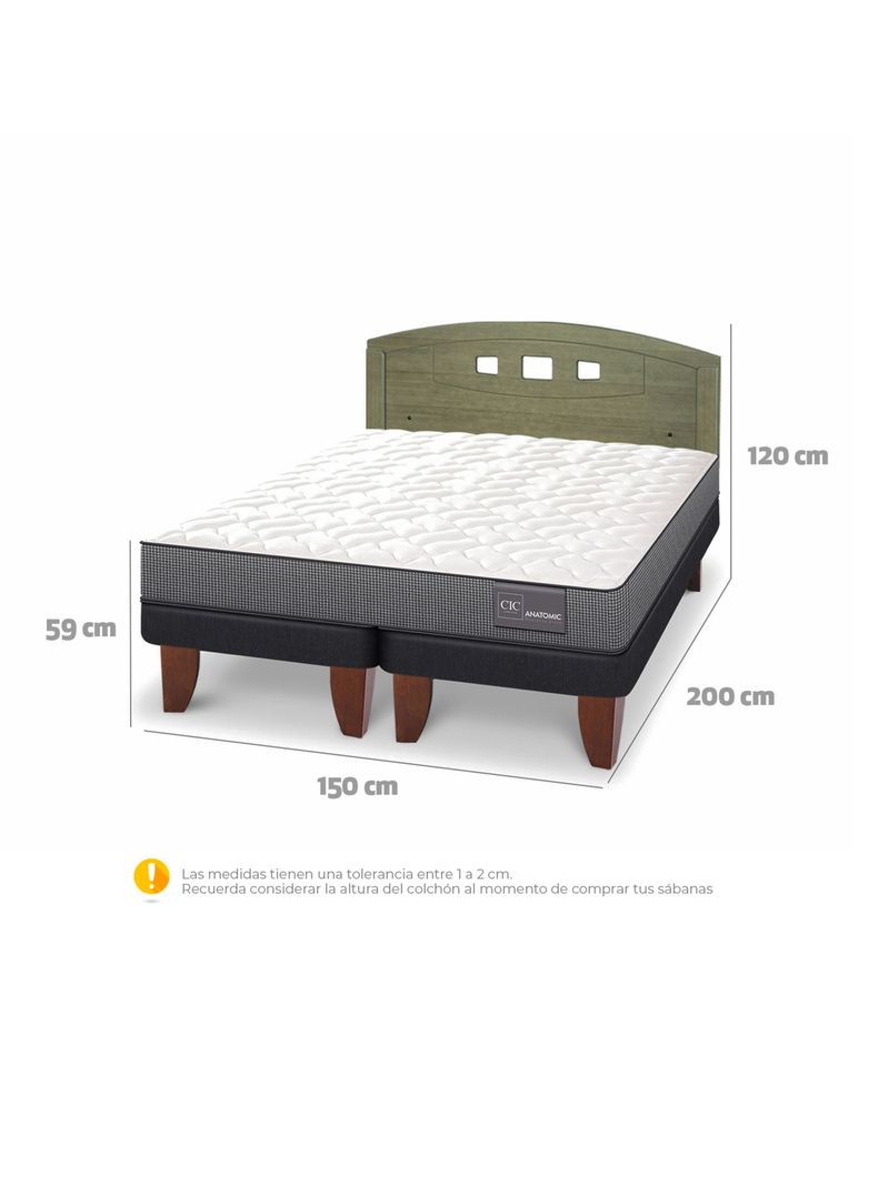 Cama Europea Anatomic 2 Plazas Base Dividida + Respaldo Gales Olivo-1