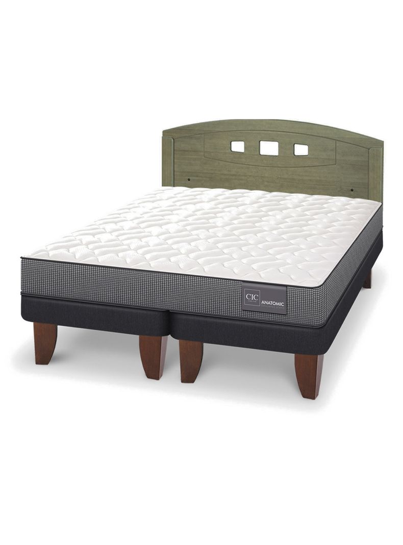 Cama Europea Anatomic 2 Plazas Base Dividida + Respaldo Gales Olivo-0