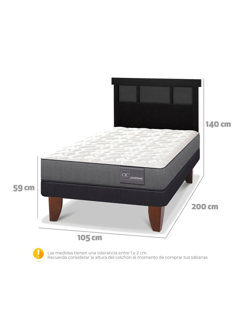 Cama Europea Anatomic 1.5 Plazas + Respaldo Dublín Negro-1