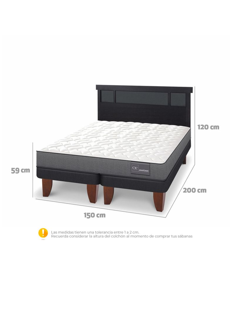 Cama Europea Anatomic 2 Plazas Base Dividida + Respaldo Dublín Negro-1