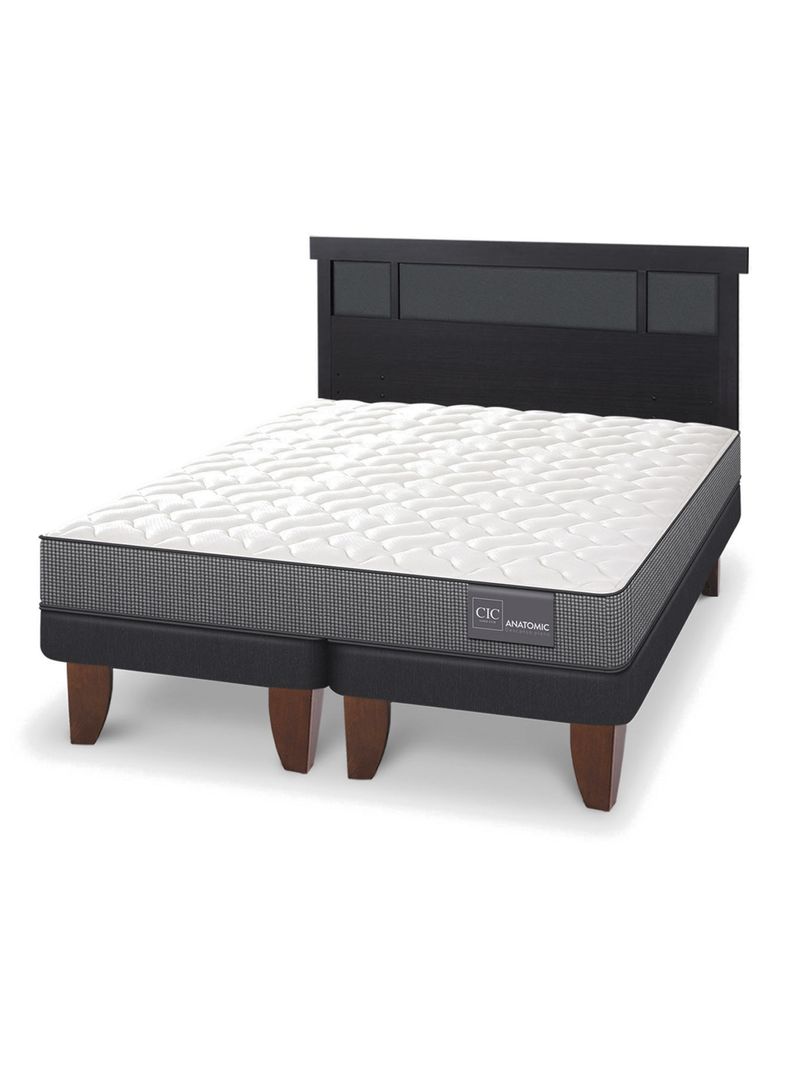 Cama Europea Anatomic 2 Plazas Base Dividida + Respaldo Dublín Negro-0
