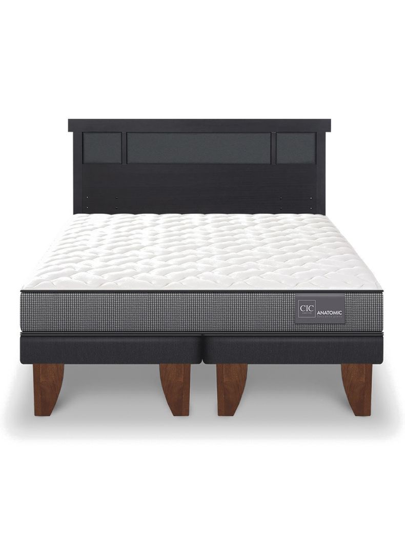 Cama Europea Anatomic 2 Plazas Base Dividida + Respaldo Dublín Negro-2