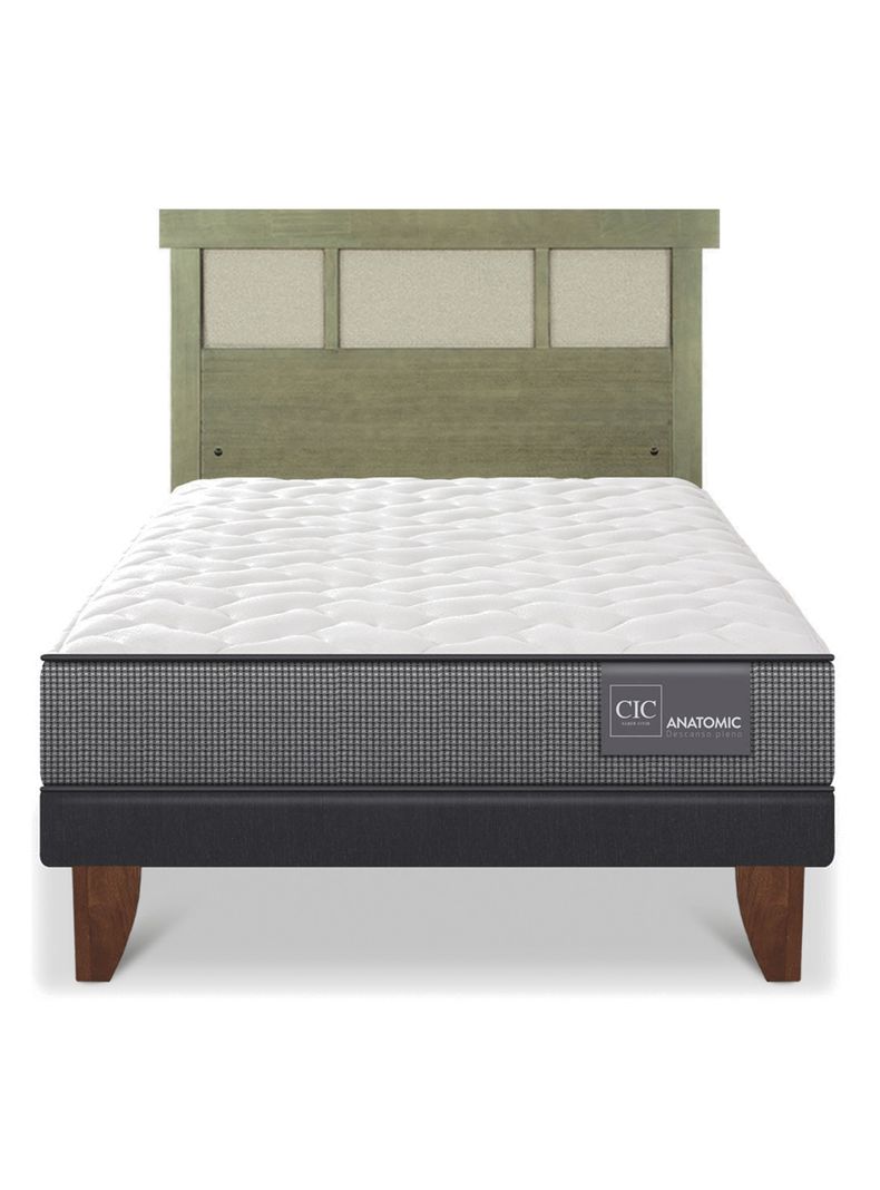 Cama Europea Anatomic 1.5 Plazas + Respaldo Dublín Olivo-2